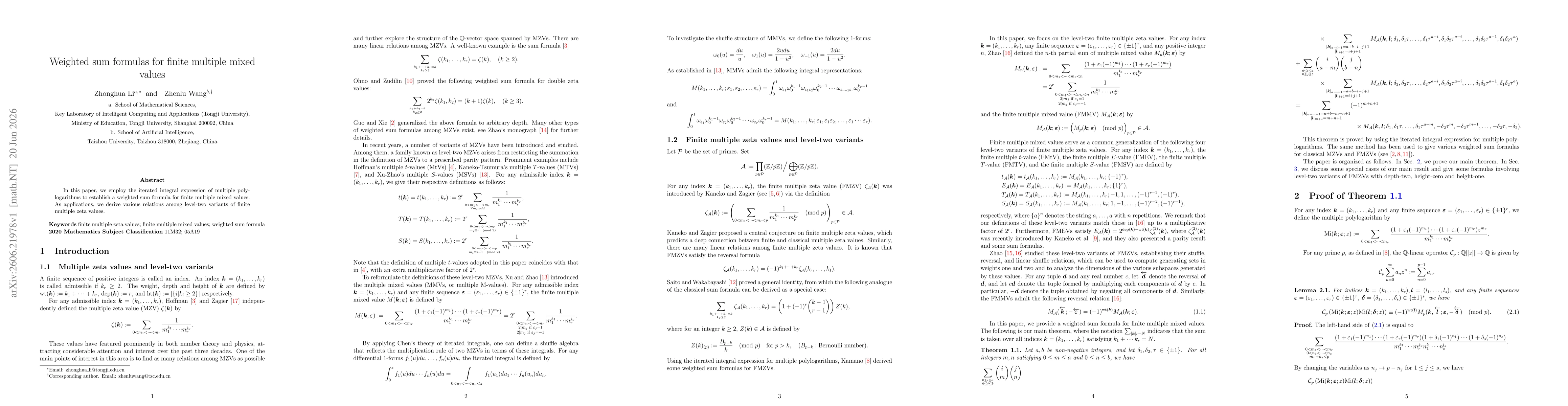 Thumbnail for Weighted sum formulas for finite multiple mixed values