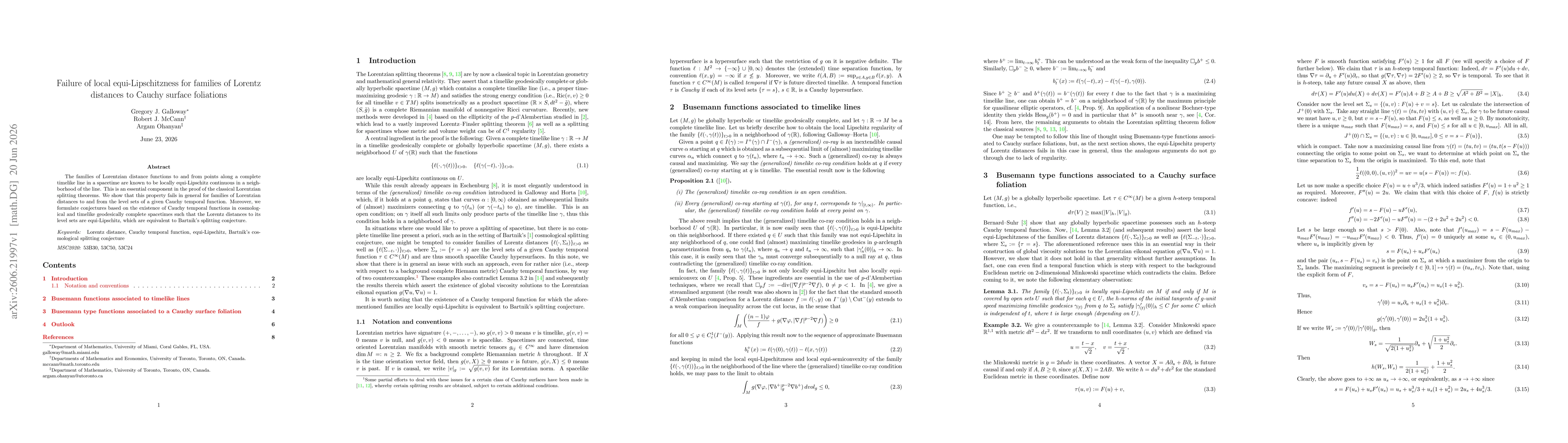Thumbnail for Failure of local equi-Lipschitzness for families of Lorentz distances to Cauchy surface foliations