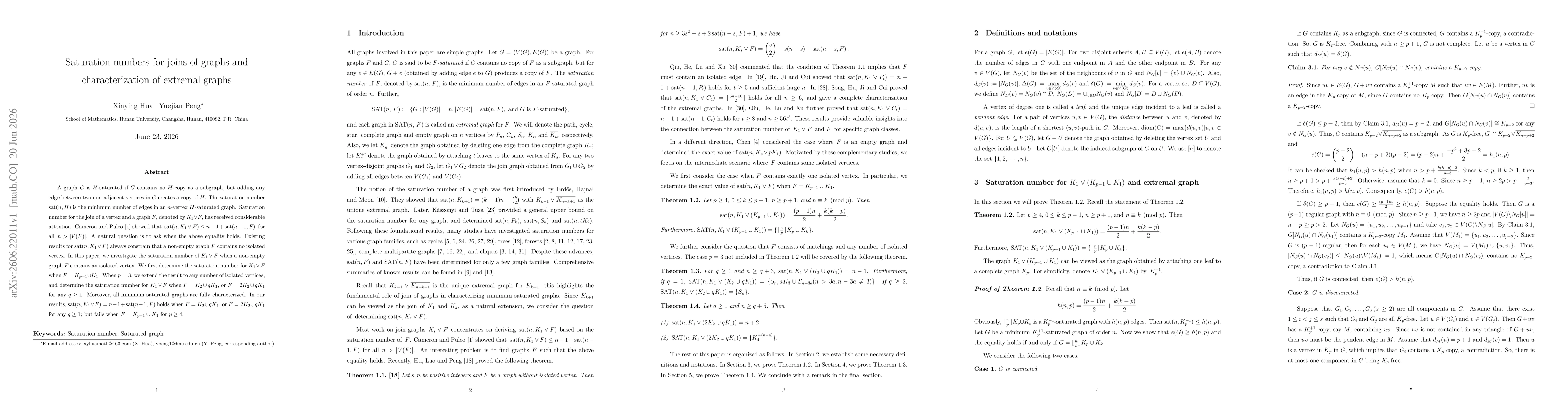 Thumbnail for Saturation numbers for joins of graphs and characterization of extremal graphs