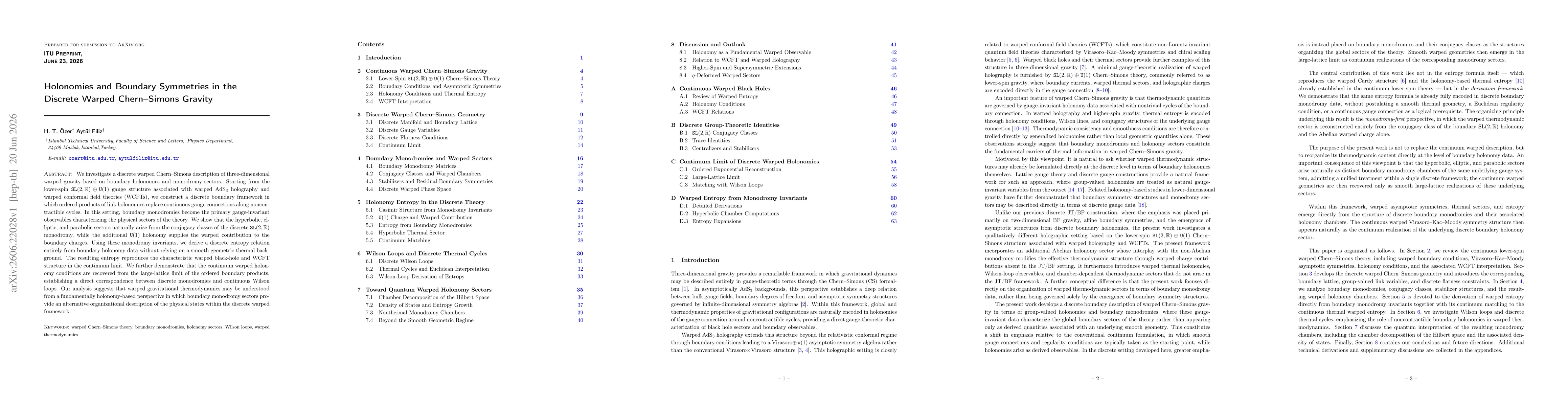 Thumbnail for Holonomies and Boundary Symmetries in the Discrete Warped Chern-Simons Gravity
