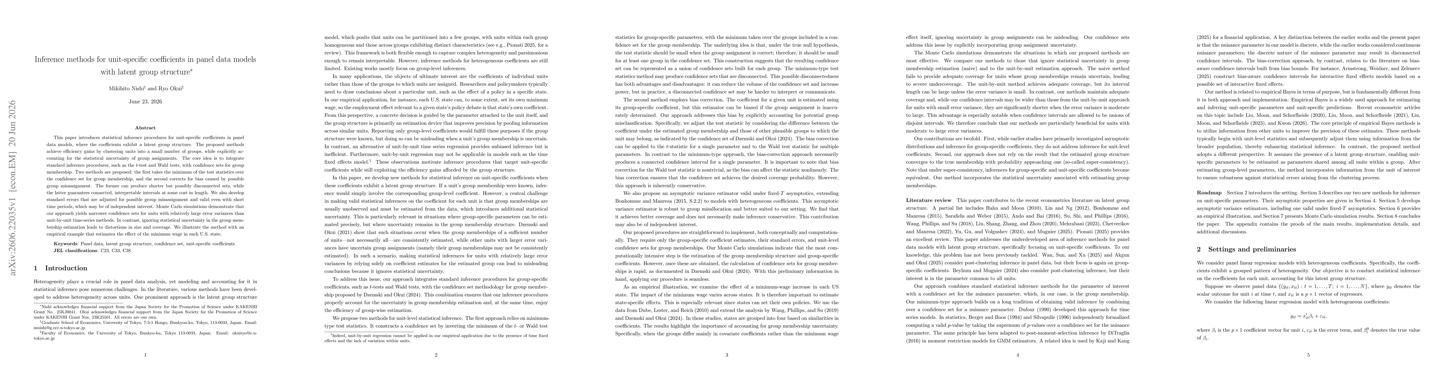Thumbnail for Inference methods for unit-specific coefficients in panel data models with latent group structure