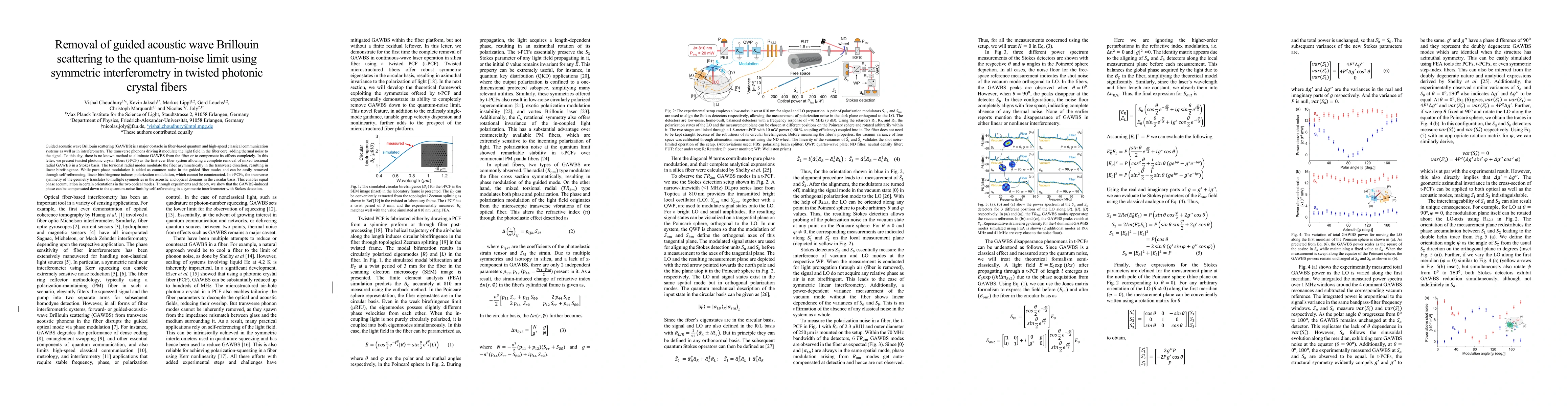 Thumbnail for Removal of guided acoustic wave Brillouin scattering to the quantum-noise limit using symmetric interferometry in twisted photonic crystal fibers