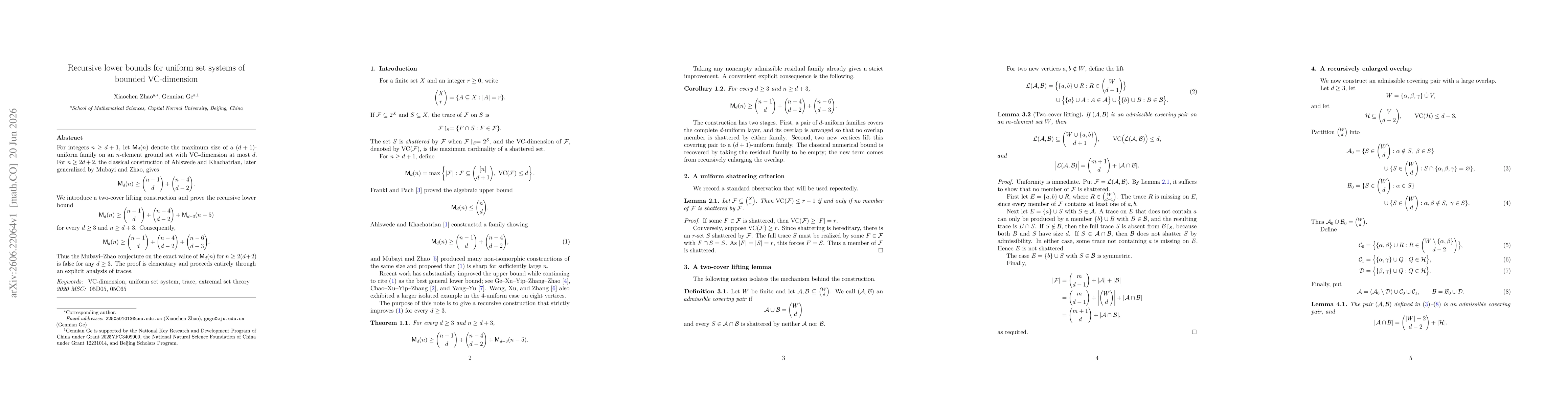 Thumbnail for Recursive lower bounds for uniform set systems of bounded VC-dimension