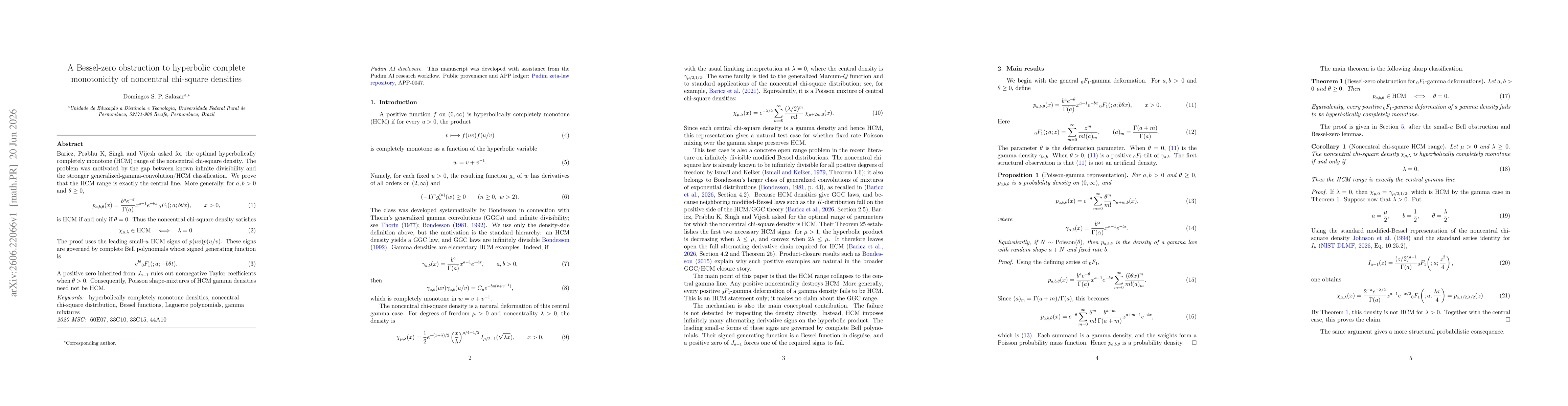 Thumbnail for A Bessel-zero obstruction to hyperbolic complete monotonicity of noncentral chi-square densities