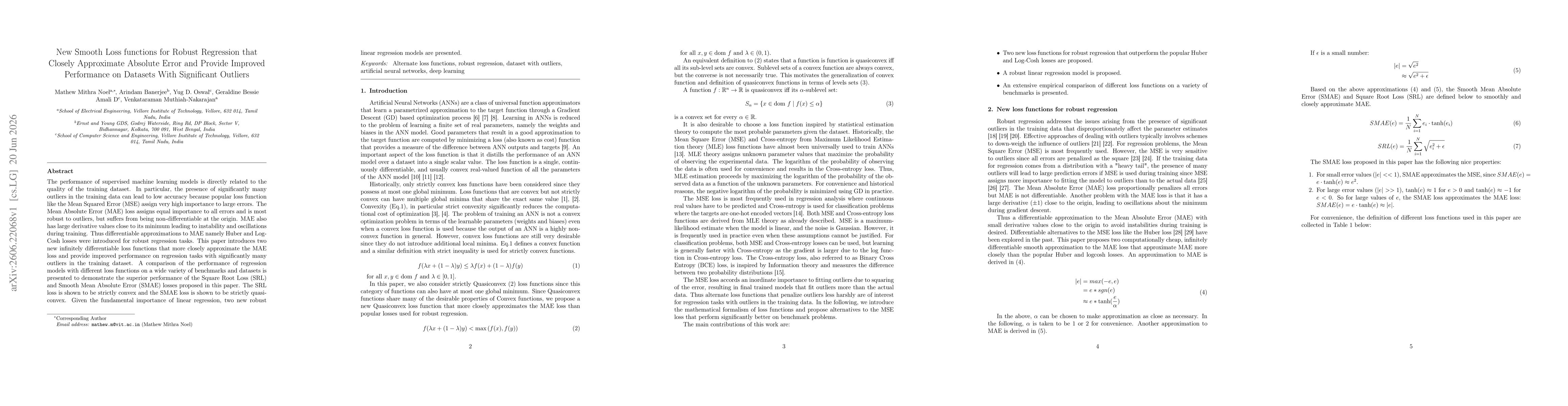 Thumbnail for New Smooth Loss functions for Robust Regression that Closely Approximate Absolute Error and Provide Improved Performance on Datasets With Significant Outliers