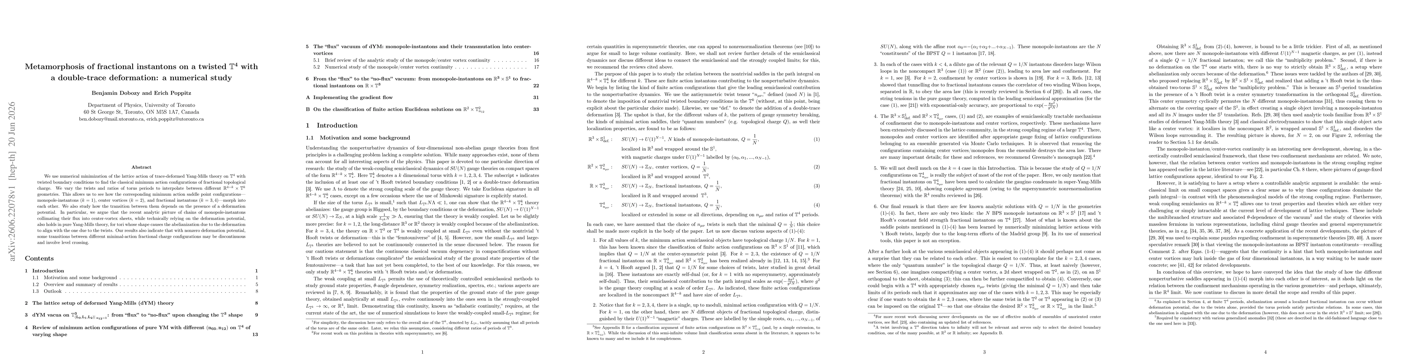Thumbnail for Metamorphosis of fractional instantons on a twisted $T^4$ with a double-trace deformation: a numerical study