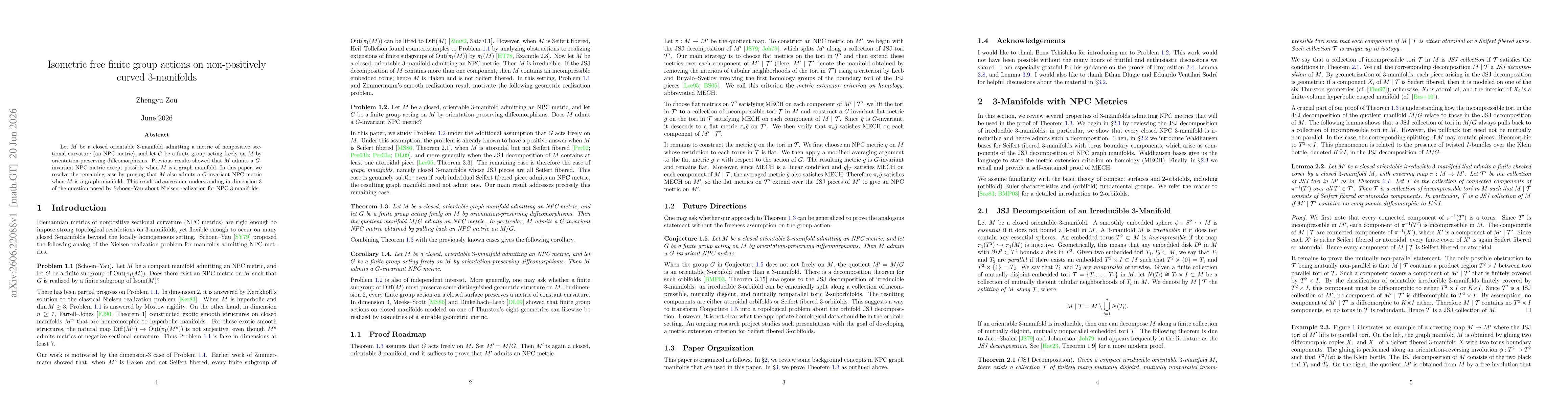 Thumbnail for Isometric free finite group actions on non-positively curved 3-manifolds