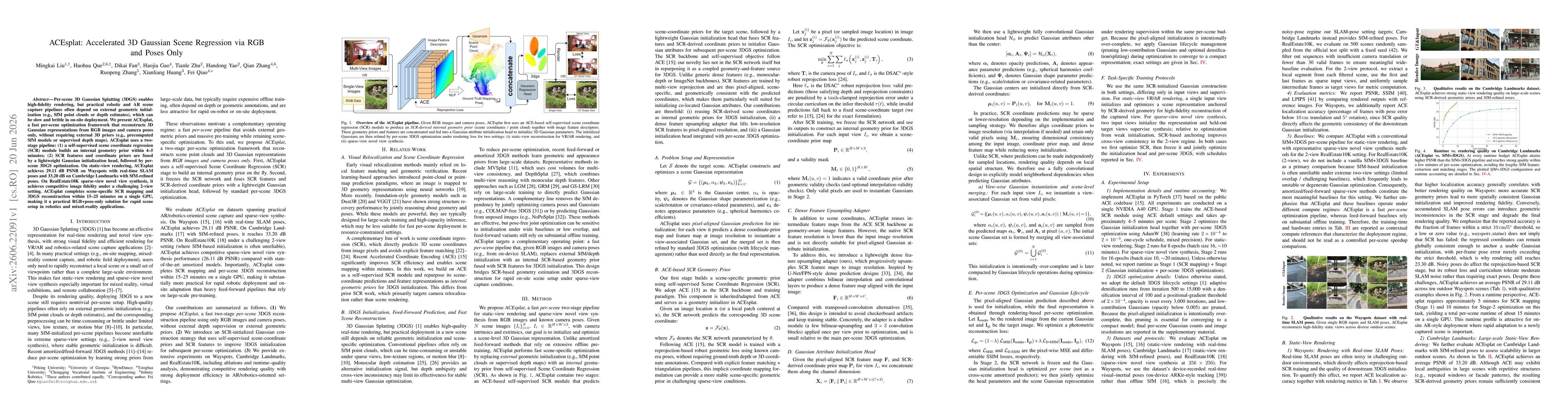 Thumbnail for ACEsplat: Accelerated 3D Gaussian Scene Regression via RGB and Poses Only