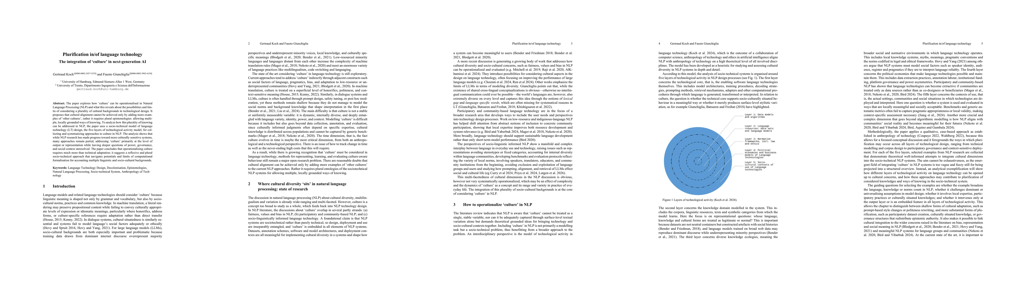 Thumbnail for Plurification in/of language technology -- The integration of culture in next-generation AI