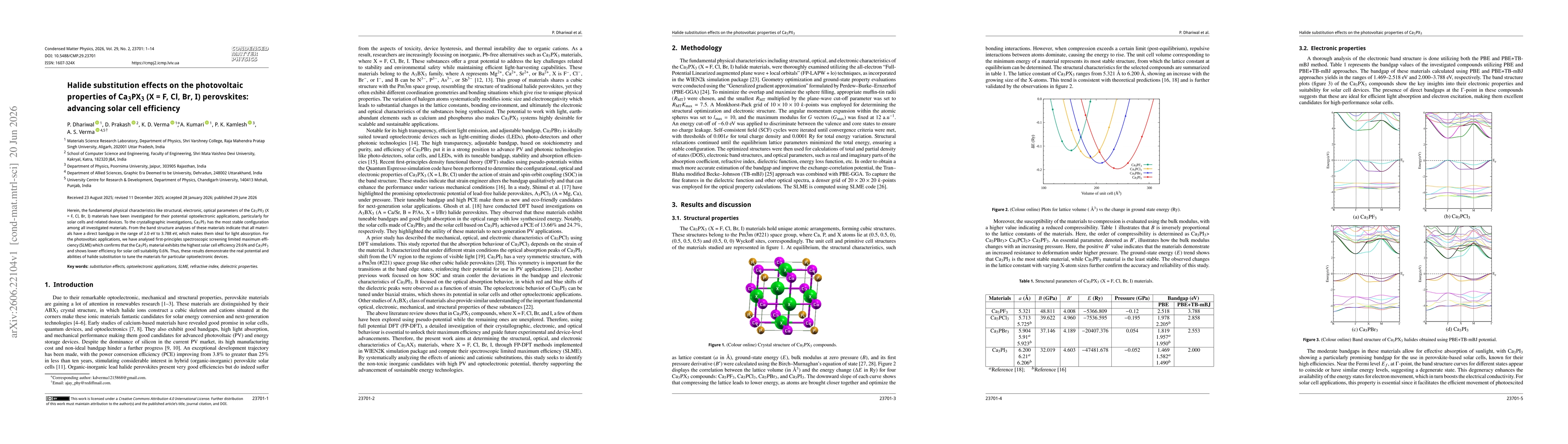 Thumbnail for Halide substitution effects on the photovoltaic properties of Ca$_3$PX$_3$ (X = F, Cl, Br, I) perovskites: advancing solar cell efficiency