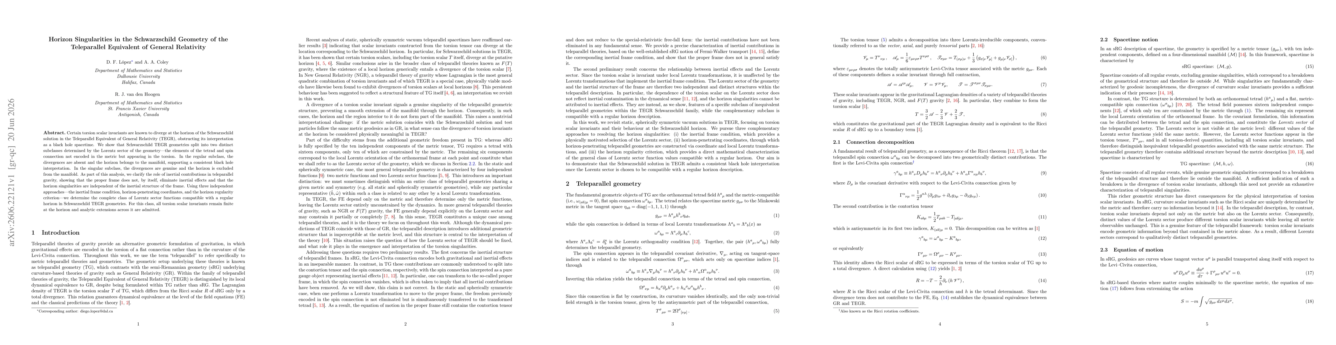 Thumbnail for Horizon Singularities in the Schwarzschild Geometry of the Teleparallel Equivalent of General Relativity