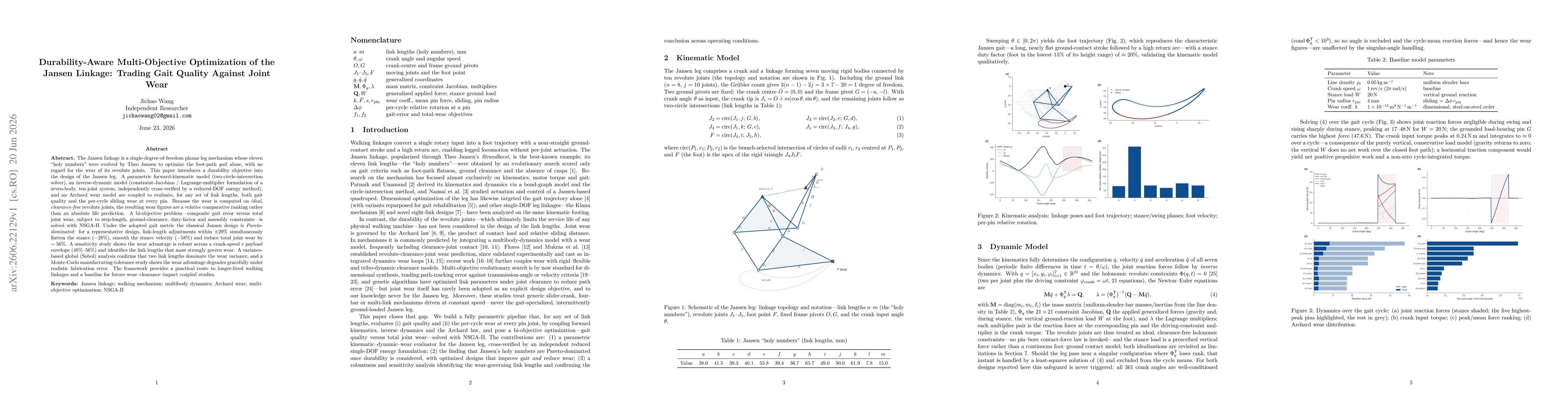 Thumbnail for Durability-Aware Multi-Objective Optimization of the Jansen Linkage: Trading Gait Quality Against Joint Wear