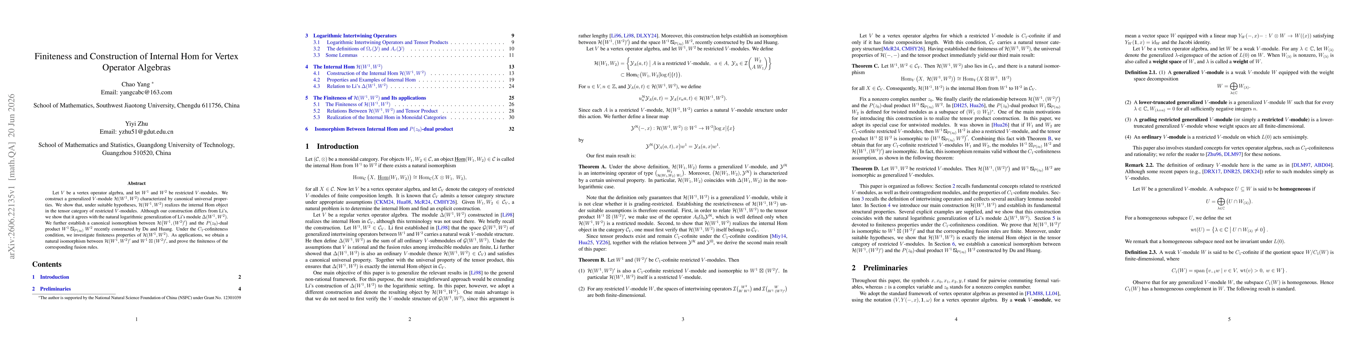 Thumbnail for Finiteness and Construction of Internal Hom for Vertex Operator Algebras