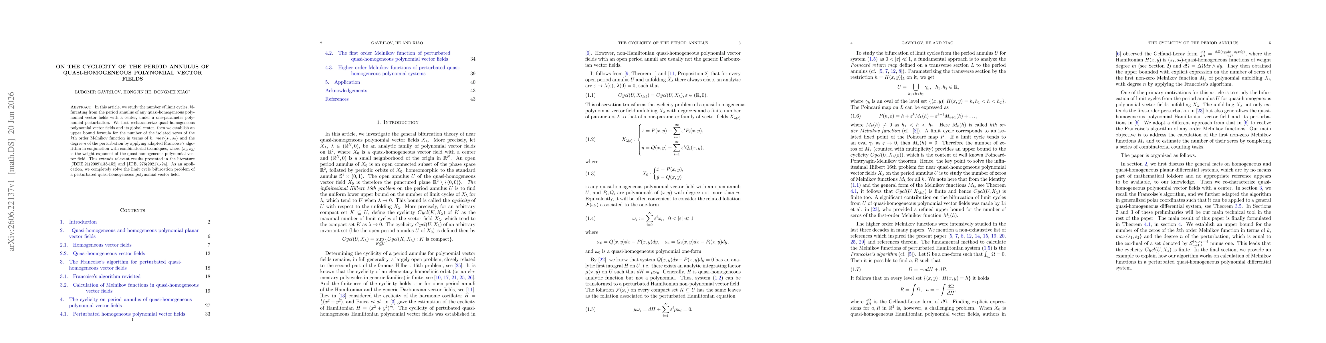 Thumbnail for On the cyclicity of the period annulus of quasi-homogeneous polynomial vector fields
