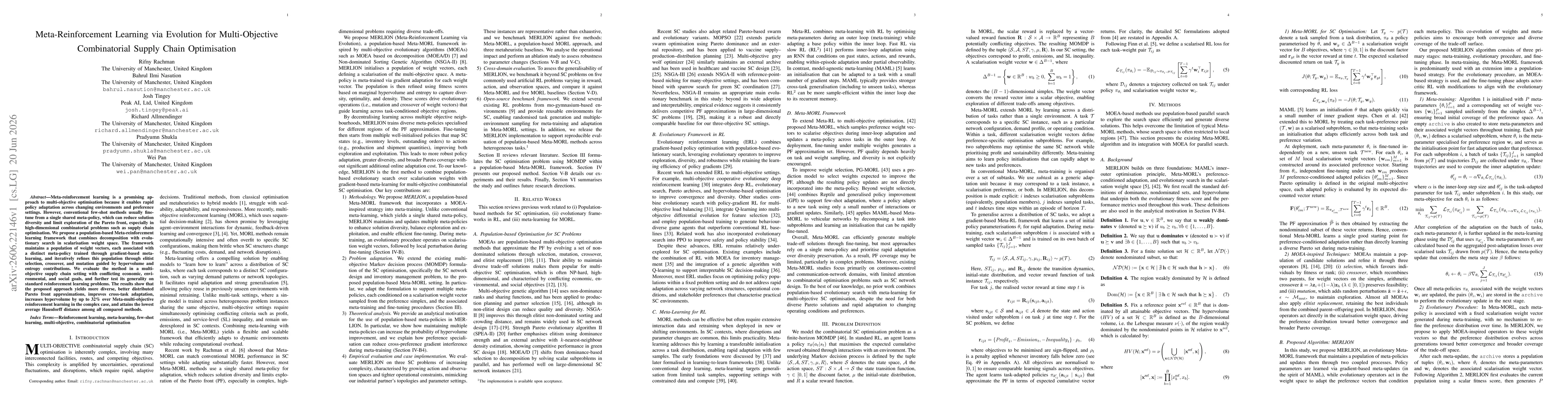 Thumbnail for Meta-Reinforcement Learning via Evolution for Multi-Objective Combinatorial Supply Chain Optimisation