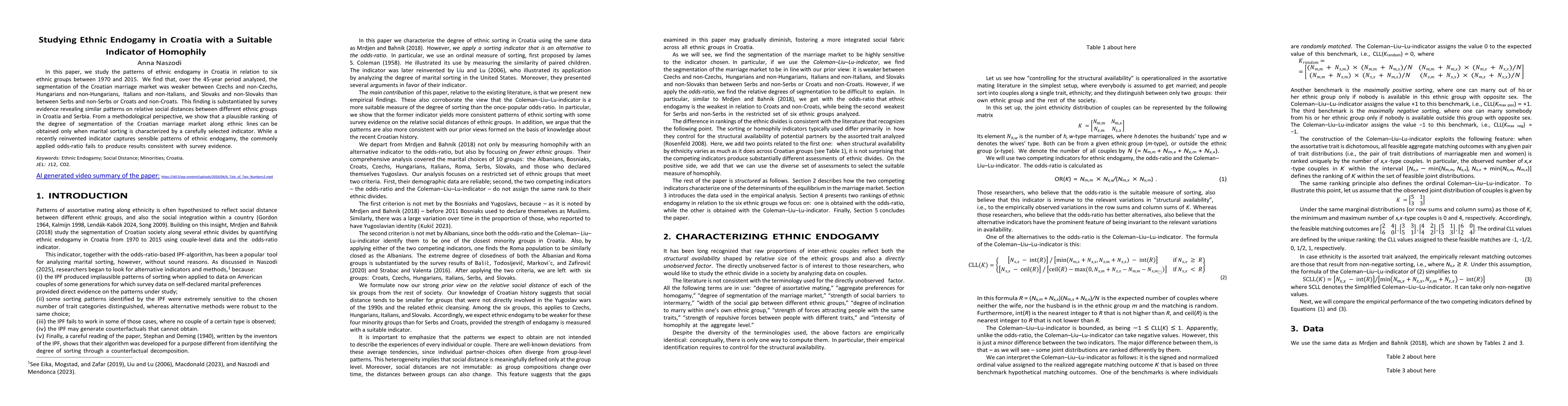 Thumbnail for Studying Ethnic Endogamy in Croatia with a Suitable Indicator of Homophily