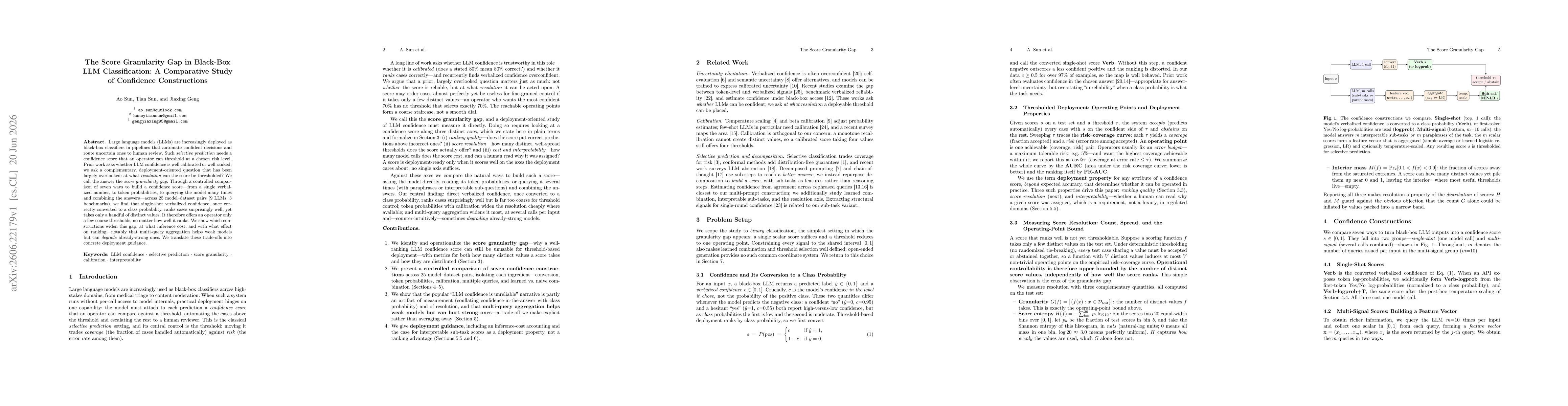 Thumbnail for The Score Granularity Gap in Black-Box LLM Classification: A Comparative Study of Confidence Constructions