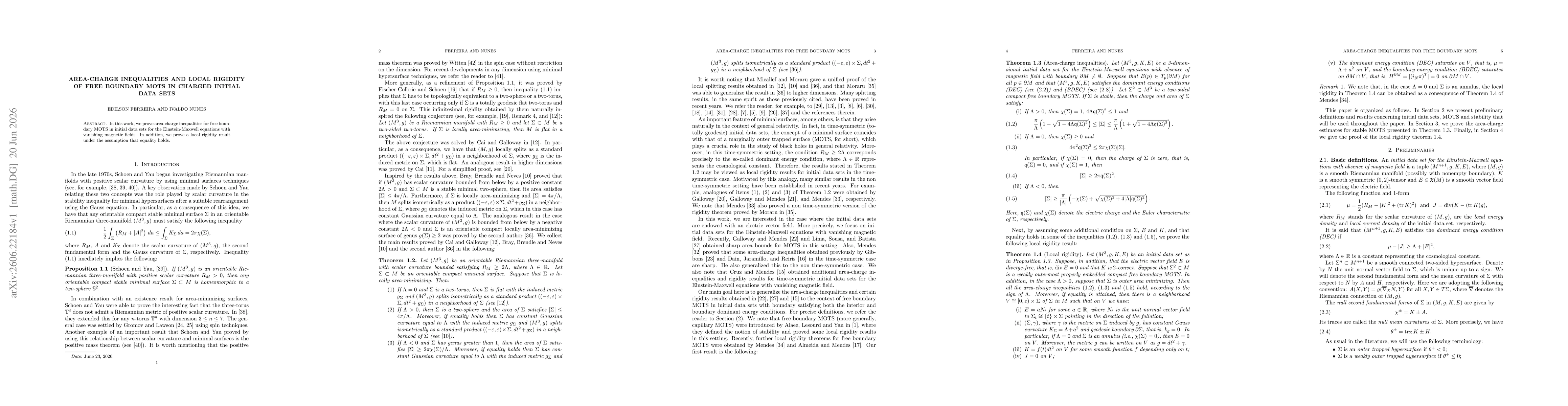 Thumbnail for Area-charge inequalities and local rigidity of free boundary MOTS in charged initial data sets