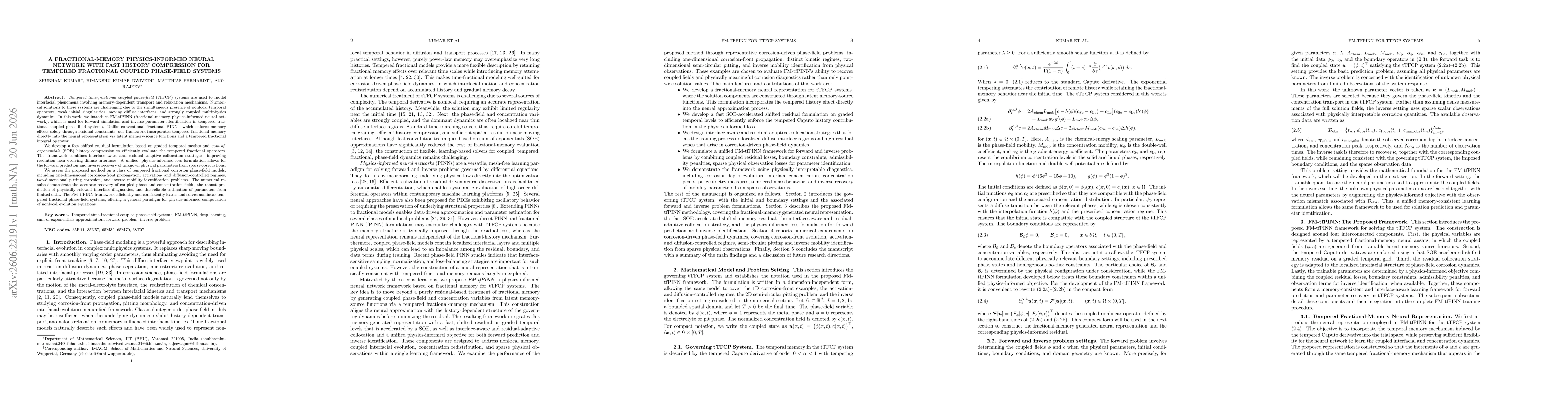 Thumbnail for A Fractional-Memory Physics-Informed Neural Network with Fast History Compression for Tempered Fractional Coupled Phase-Field Systems