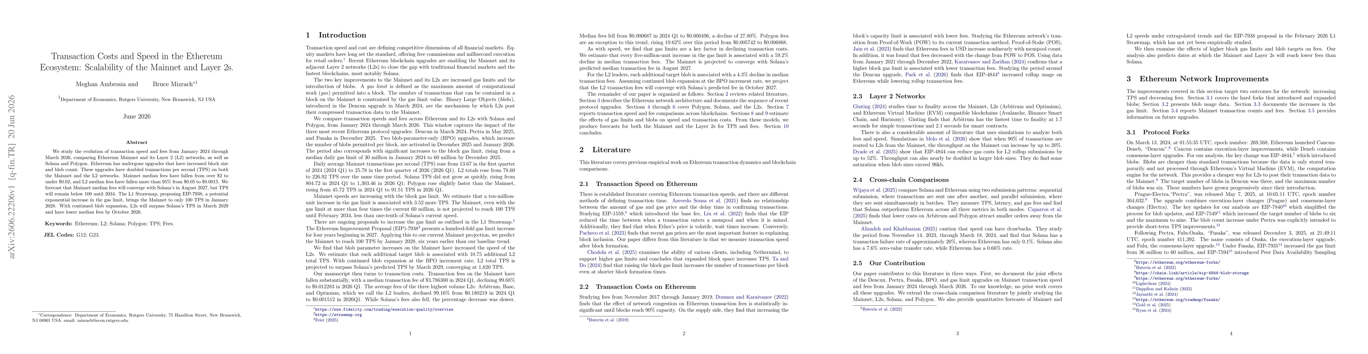 Thumbnail for Transaction Costs and Speed in the Ethereum Ecosystem: Scalability of the Mainnet and Layer 2s