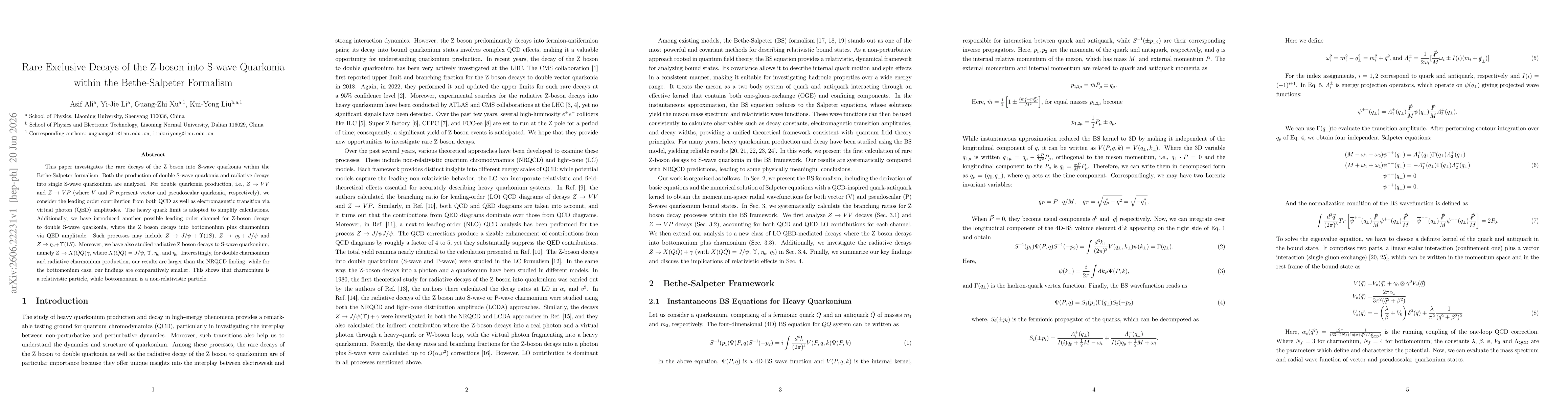 Thumbnail for Rare Exclusive Decays of the Z-boson into S-wave Quarkonia within the Bethe-Salpeter Formalism