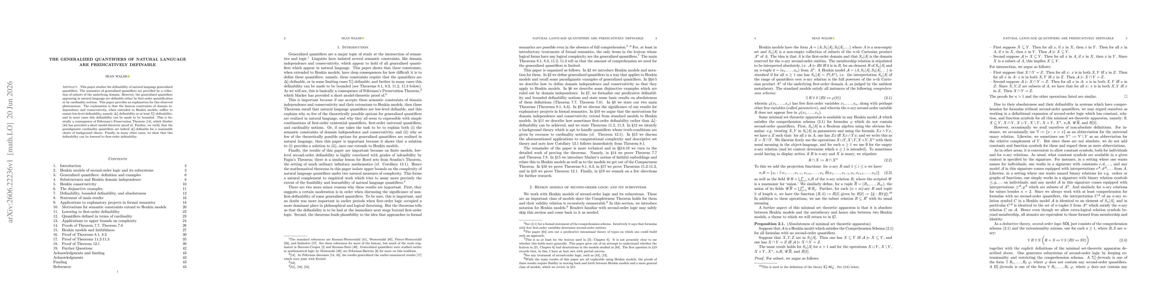 Thumbnail for The generalized quantifiers of natural language are predicatively definable
