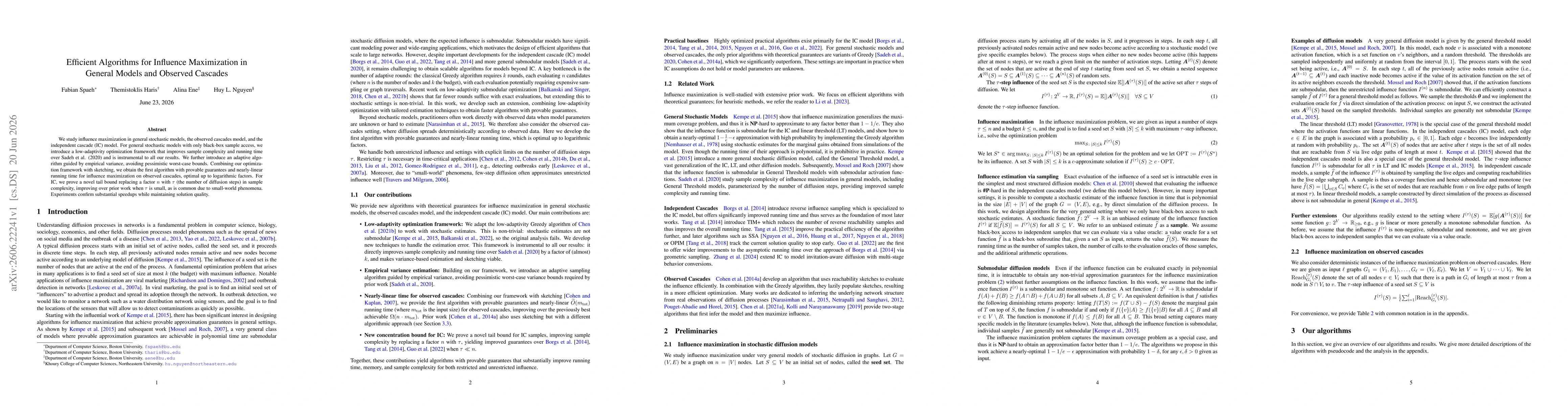 Thumbnail for Efficient Algorithms for Influence Maximization in General Models and Observed Cascades