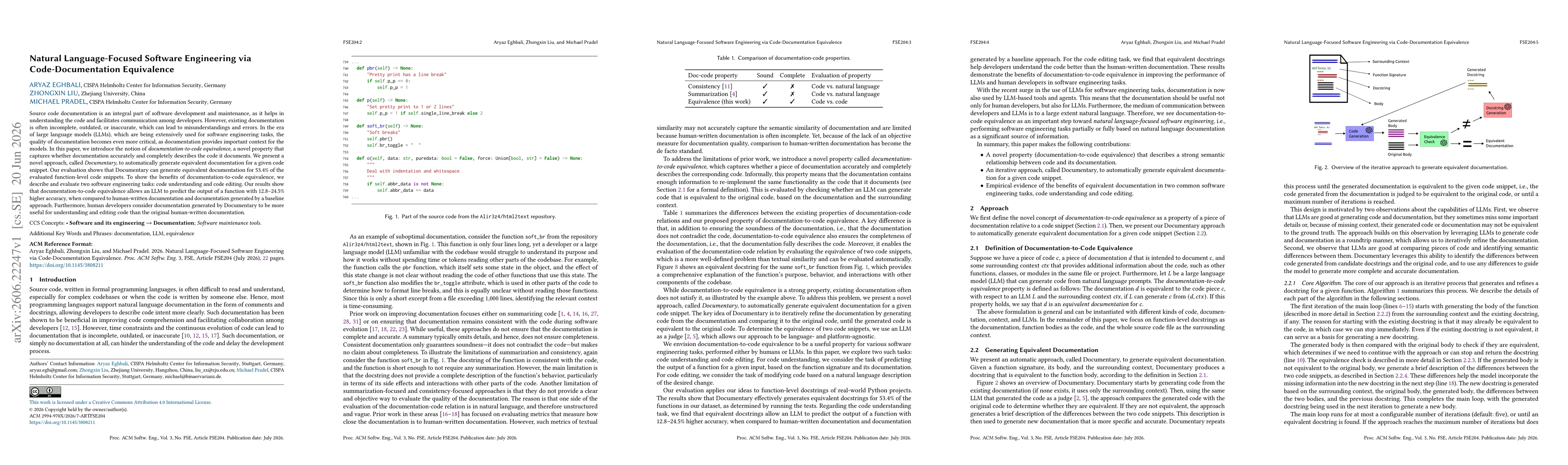 Thumbnail for Natural Language-Focused Software Engineering via Code-Documentation Equivalence