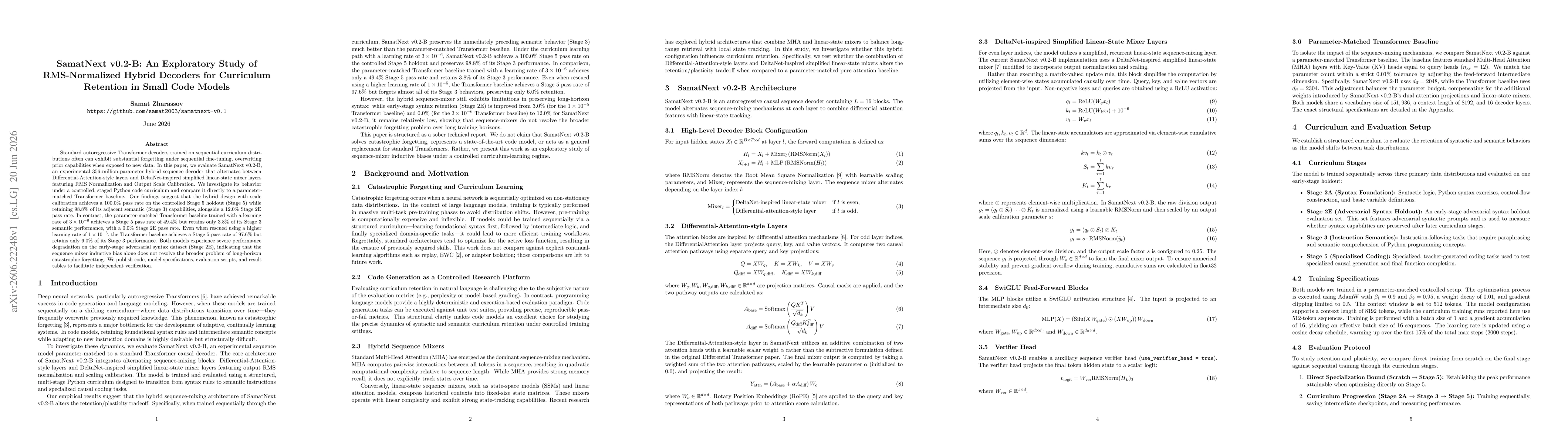 Thumbnail for SamatNext v0.2-B: An Exploratory Study of RMS-Normalized Hybrid Decoders for Curriculum Retention in Small Code Models