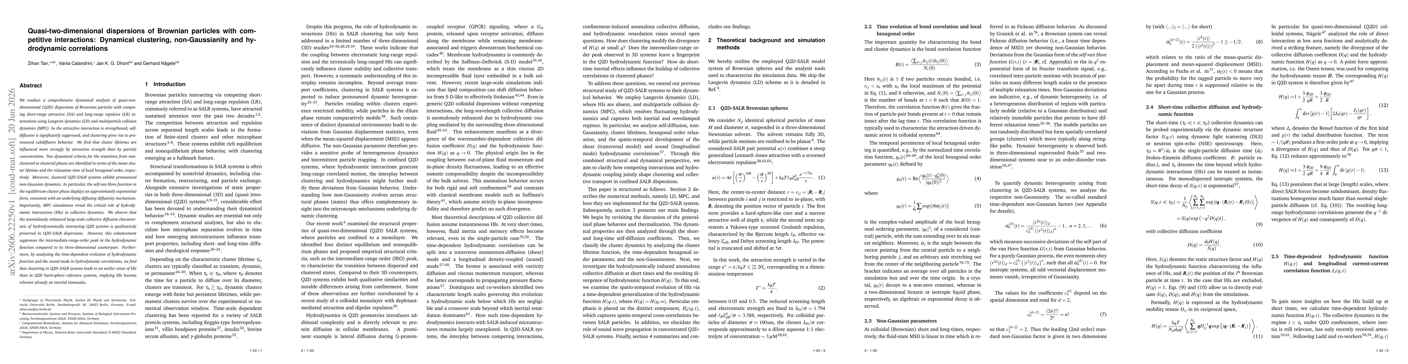 Thumbnail for Quasi-two-dimensional dispersions of Brownian particles with competitive interactions: Dynamical clustering, non-Gaussianity and hydrodynamic correlations