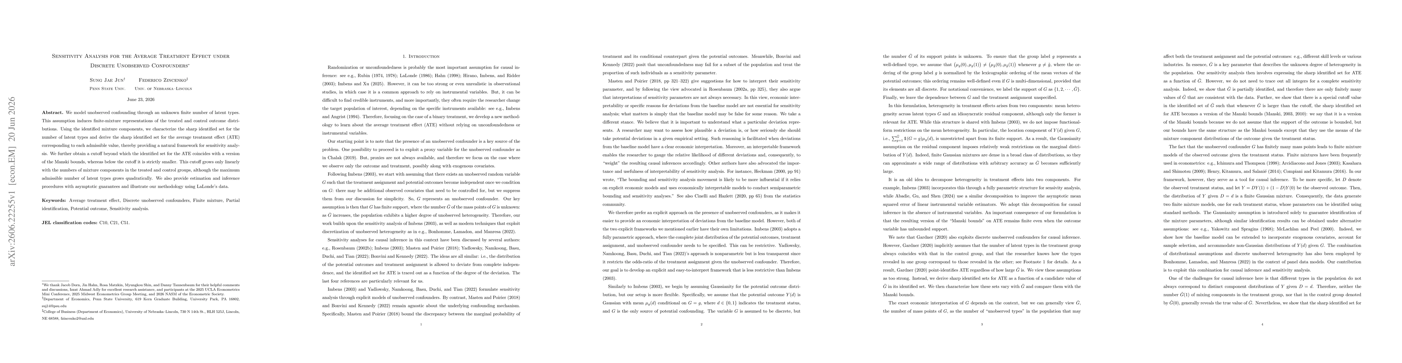 Thumbnail for Sensitivity Analysis for the Average Treatment Effect under Discrete Unobserved Confounders