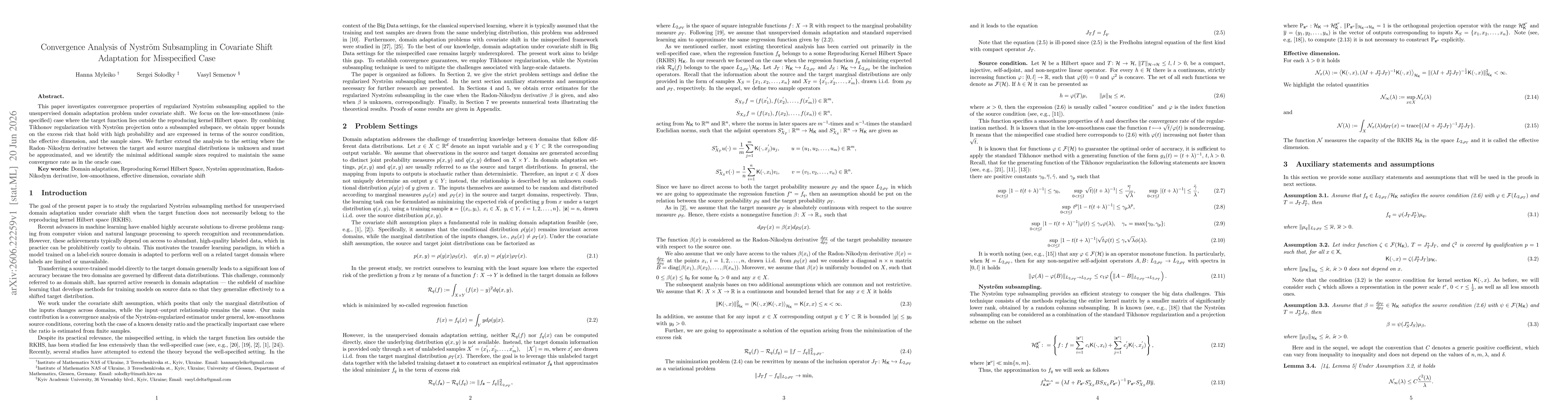 Thumbnail for Convergence Analysis of Nyström Subsampling in Covariate Shift Adaptation for Misspecified case