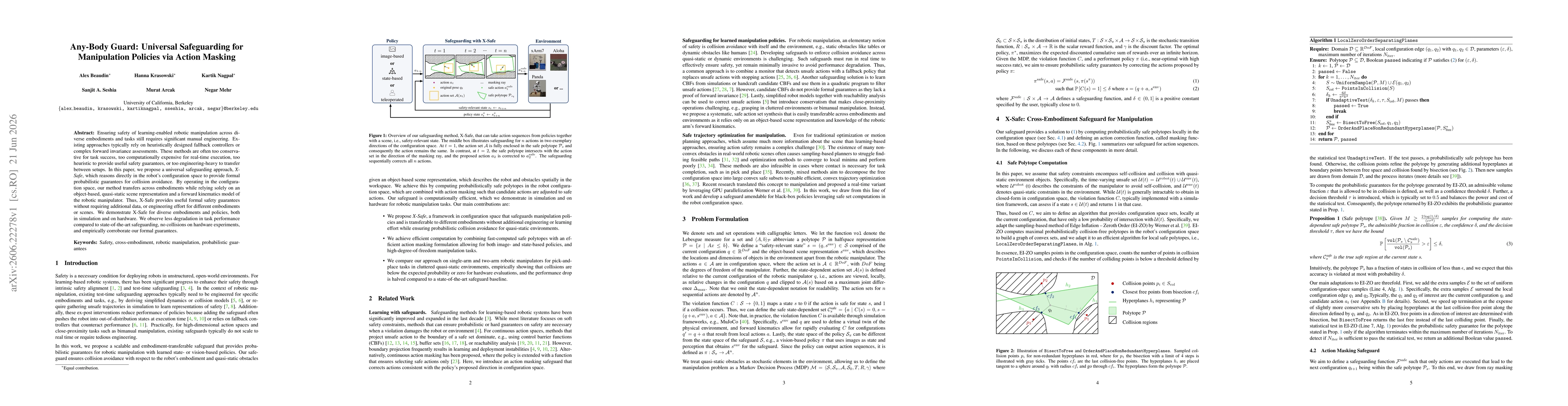 Thumbnail for Any-Body Guard: Universal Safeguarding for Manipulation Policies via Action Masking