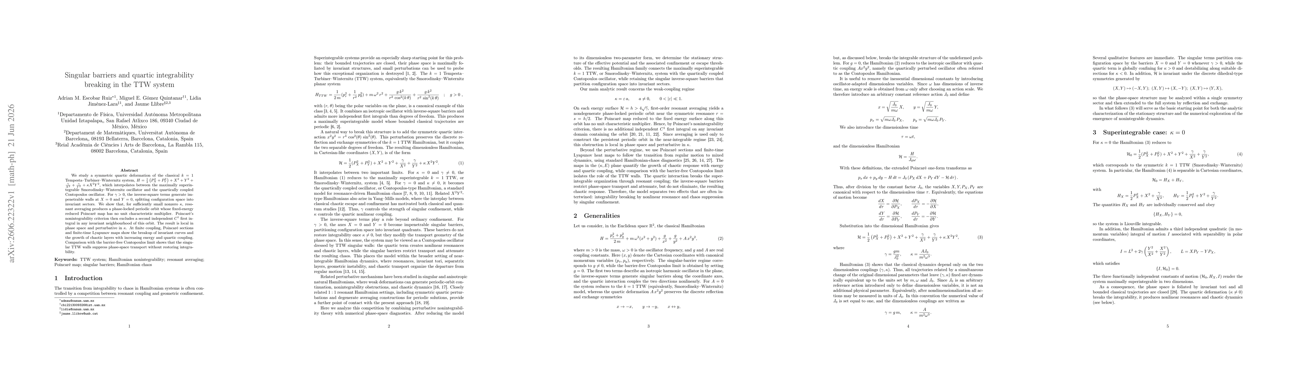Thumbnail for Singular barriers and quartic integrability breaking in the TTW system