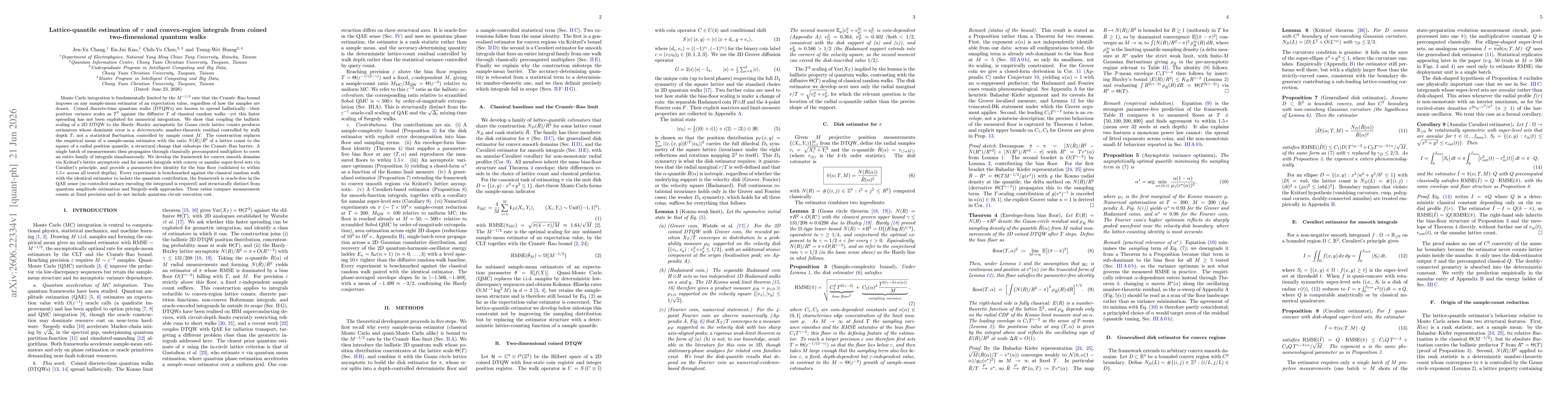 Thumbnail for Lattice-quantile estimation of π and convex-region integrals from coined two-dimensional quantum walks