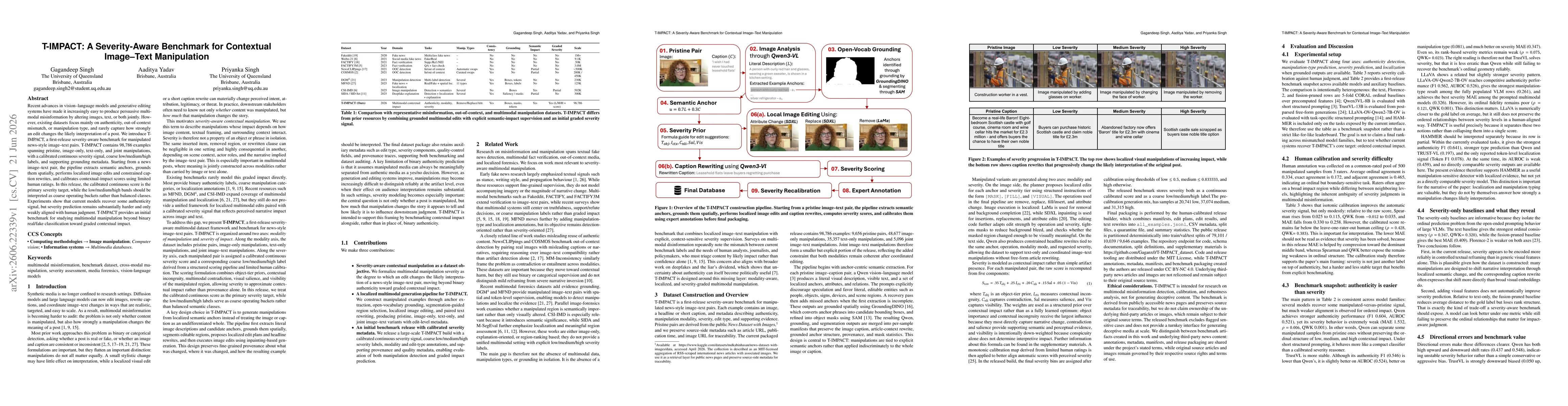 Thumbnail for T-IMPACT: A Severity-Aware Benchmark for Contextual Image-Text Manipulation