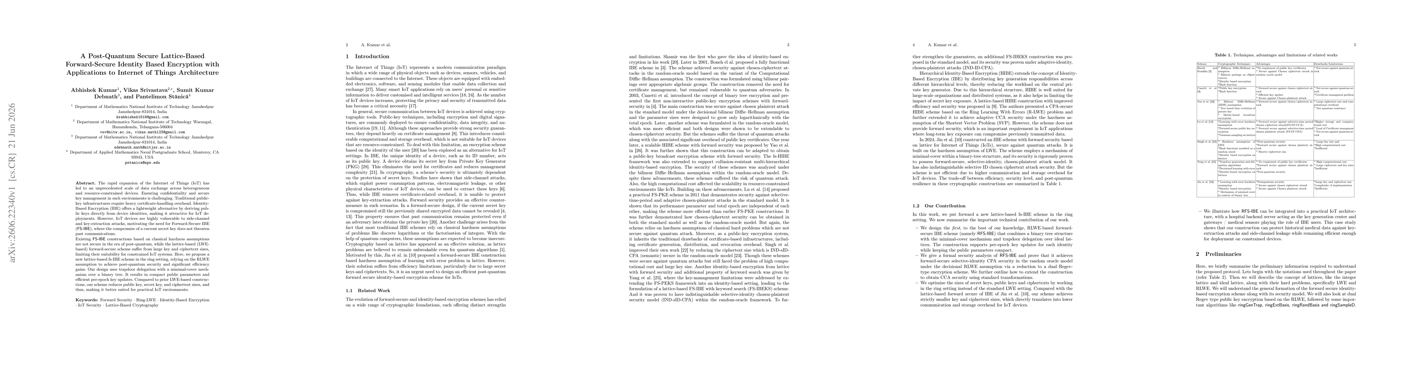 Thumbnail for A Post-Quantum Secure Lattice-Based Forward-Secure Identity Based Encryption with Applications to Internet of Things Architecture