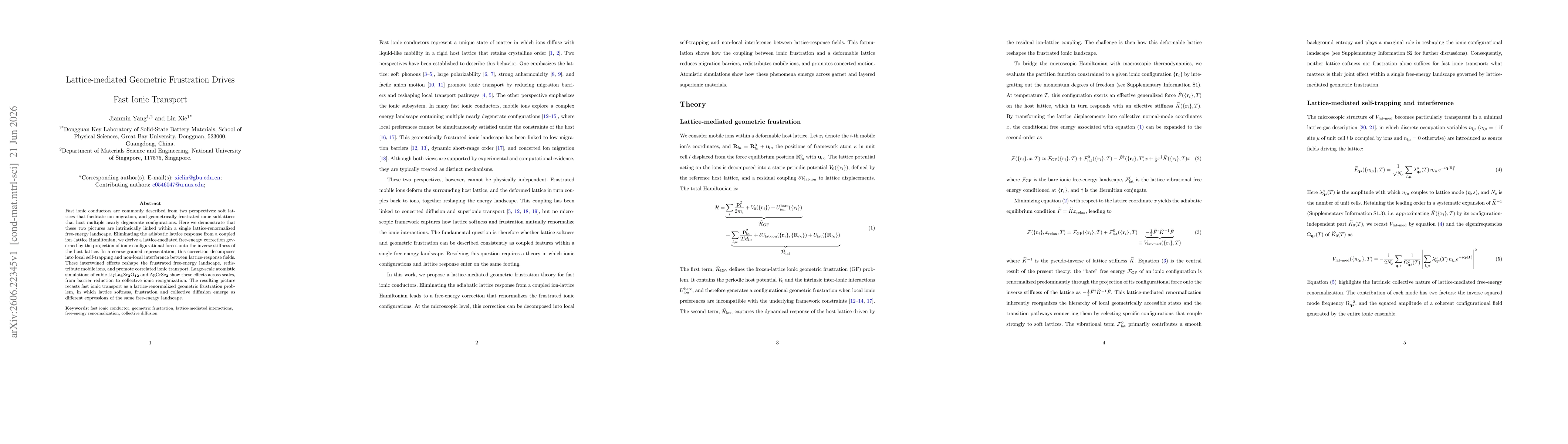 Thumbnail for Lattice-mediated Geometric Frustration Drives Fast Ionic Transport