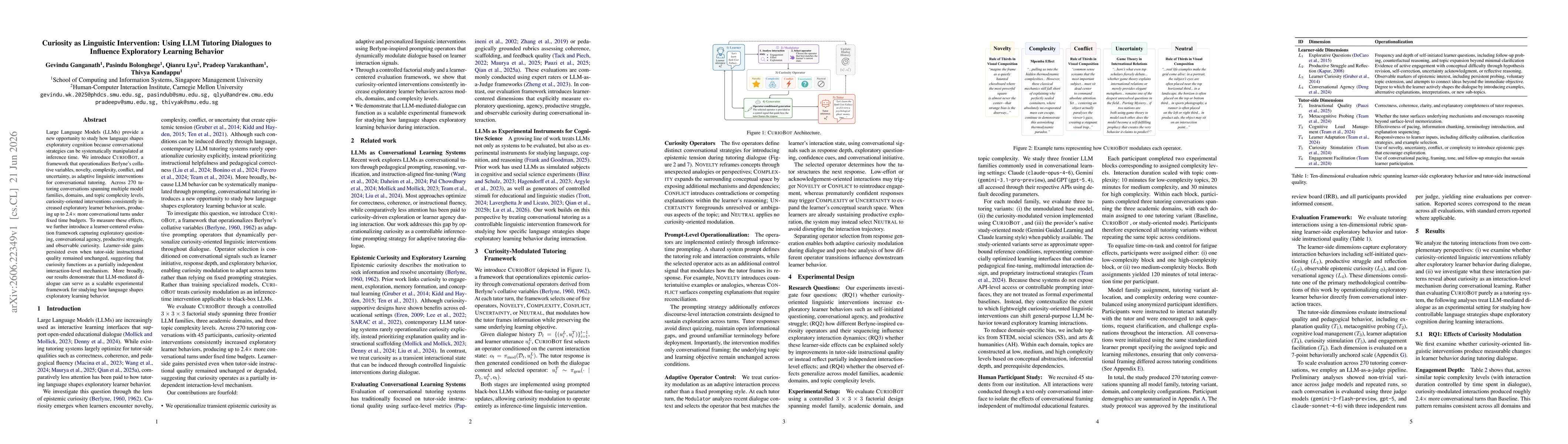 Thumbnail for Curiosity as Linguistic Intervention: Using LLM Tutoring Dialogues to Influence Exploratory Learning Behavior