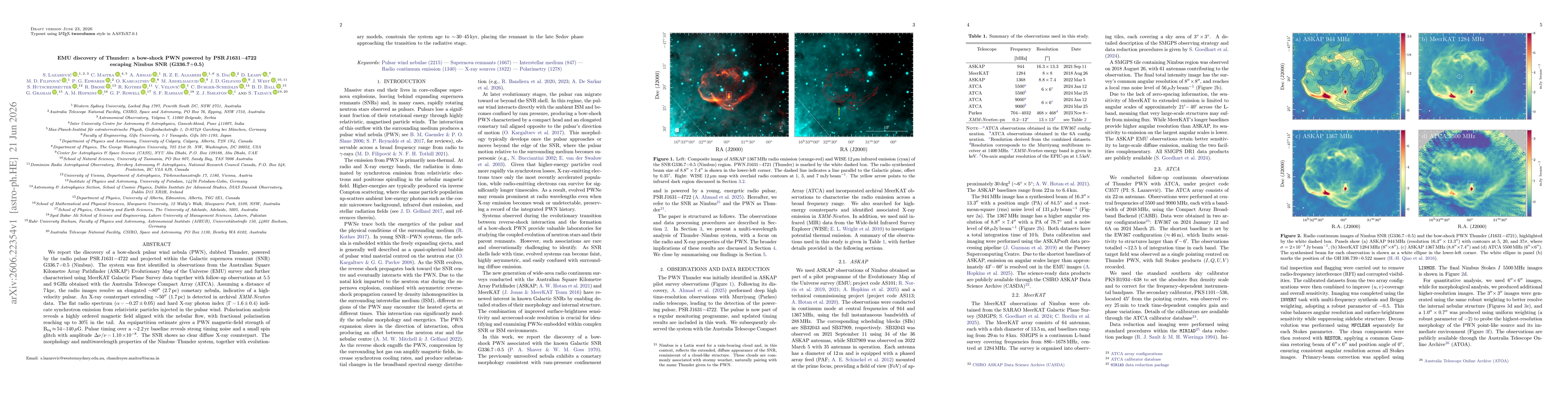 Thumbnail for EMU discovery of Thunder: a bow-shock PWN powered by PSR J1631-4722 escaping Nimbus SNR (G336.7+0.5)