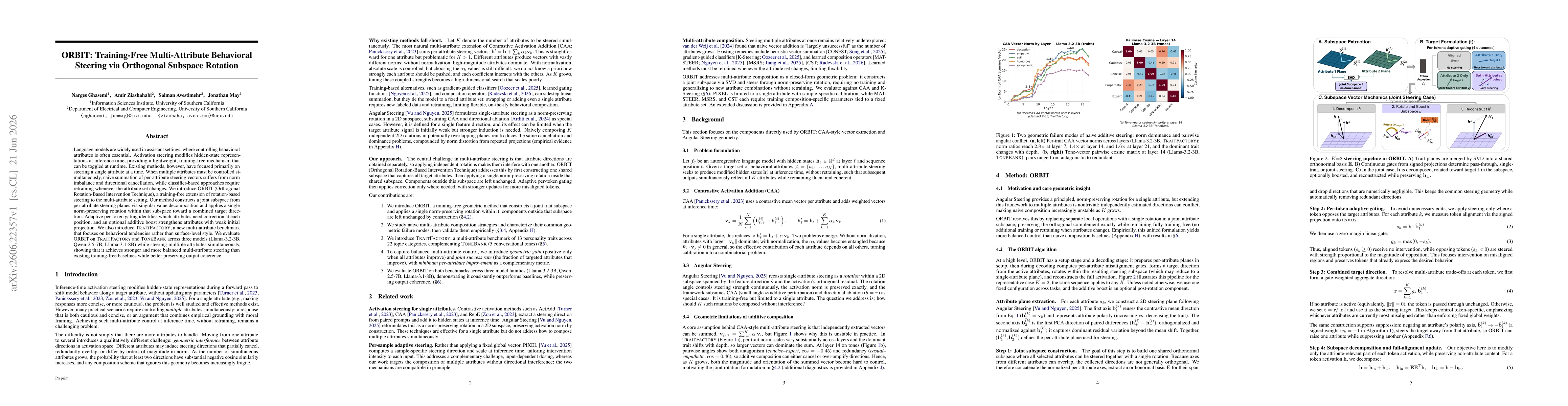 Thumbnail for ORBIT: Training-Free Multi-Attribute Behavioral Steering via Orthogonal Subspace Rotation
