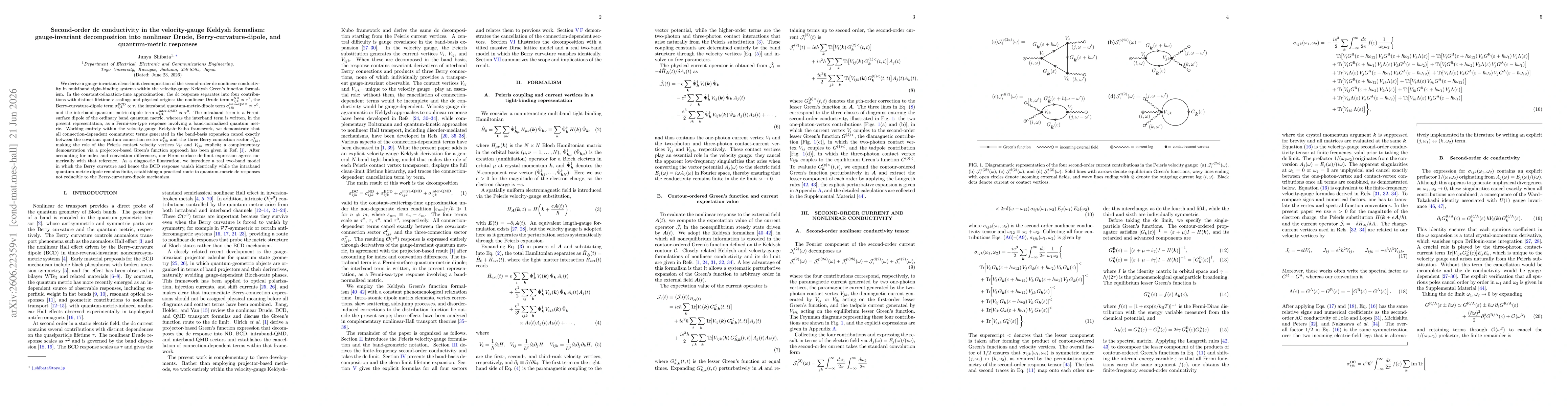 Thumbnail for Second-order dc conductivity in the velocity-gauge Keldysh formalism: gauge-invariant decomposition into nonlinear Drude, Berry-curvature-dipole, and quantum-metric responses