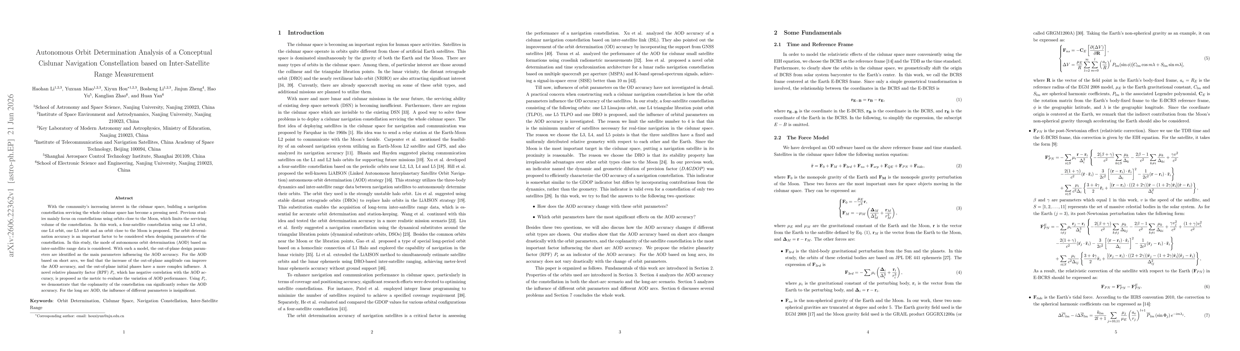 Thumbnail for Autonomous Orbit Determination Analysis of a Conceptual Cislunar Navigation Constellation based on Inter-Satellite Range Measurement