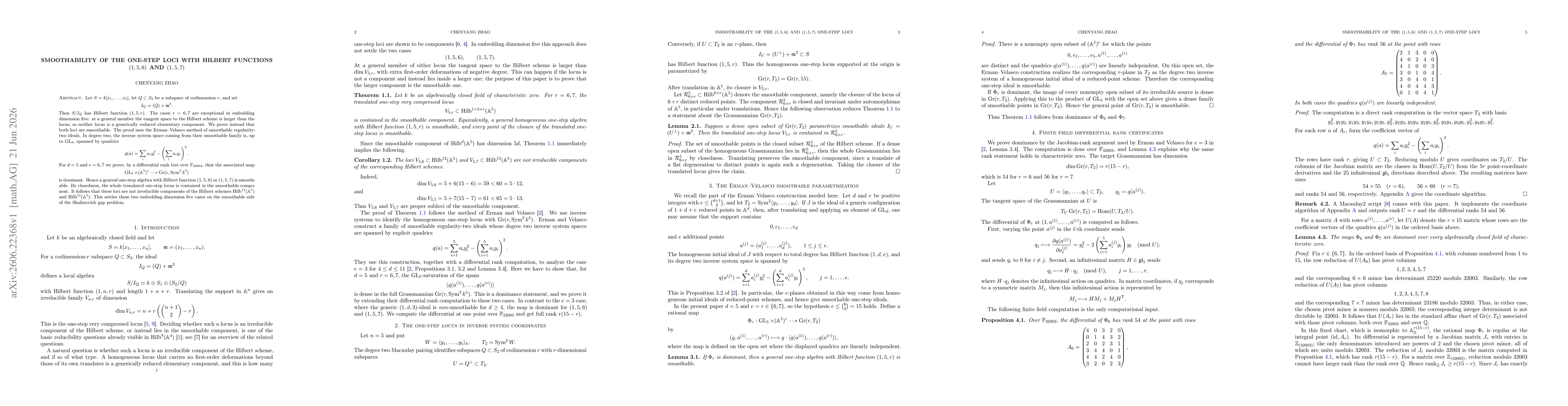 Thumbnail for Smoothability of the one-step loci with Hilbert functions $(1,5,6)$ and $(1,5,7)$