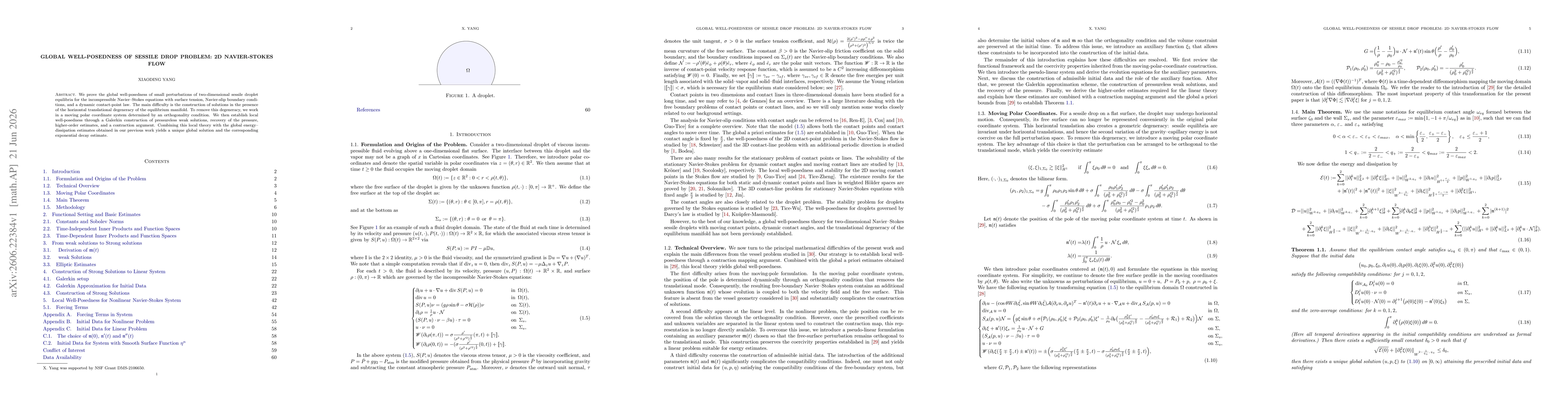 Thumbnail for Global Well-Posedness of sessile drop problem: 2D Navier-Stokes Flow