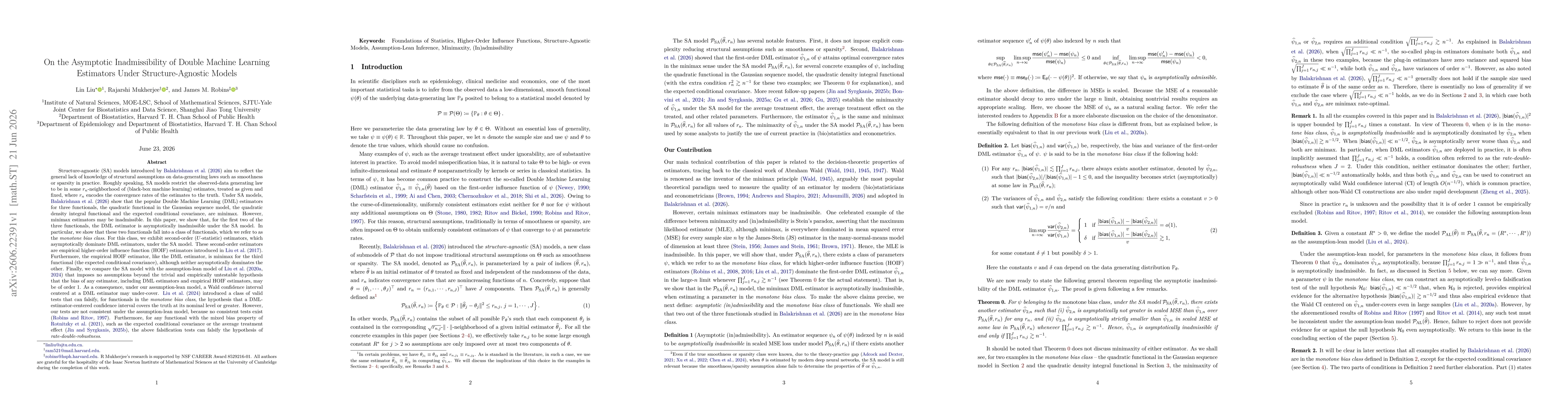 Thumbnail for On the Asymptotic Inadmissibility of Double Machine Learning Estimators Under Structure-Agnostic Models