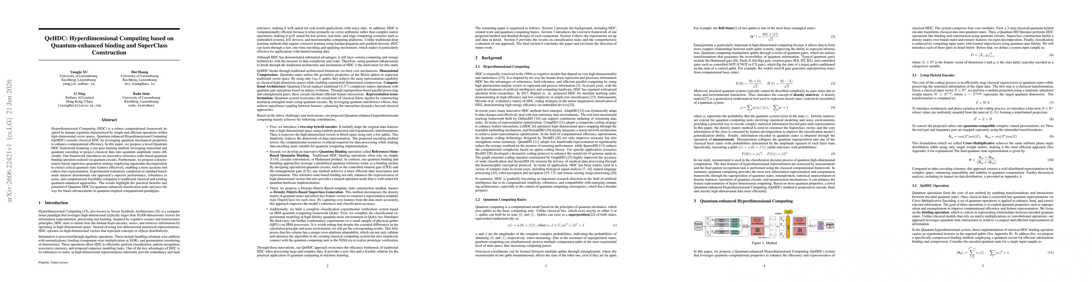 Thumbnail for QeHDC: Hyperdimensional Computing based on Quantum-enhanced binding and SuperClass Construction