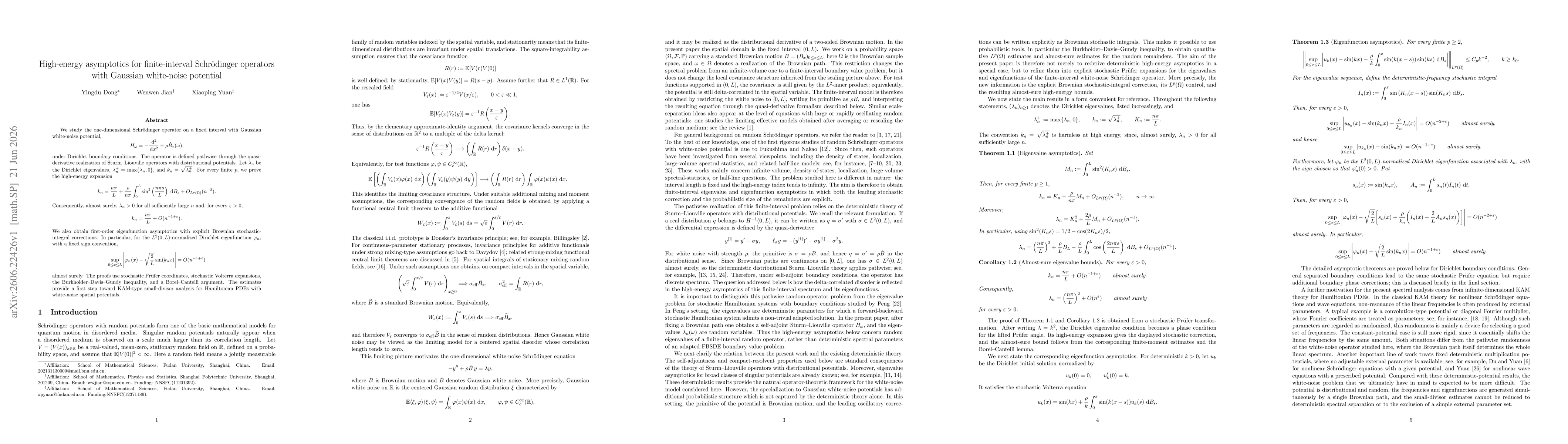 Thumbnail for High-energy asymptotics for finite-interval Schrödinger operators with Gaussian white-noise potential