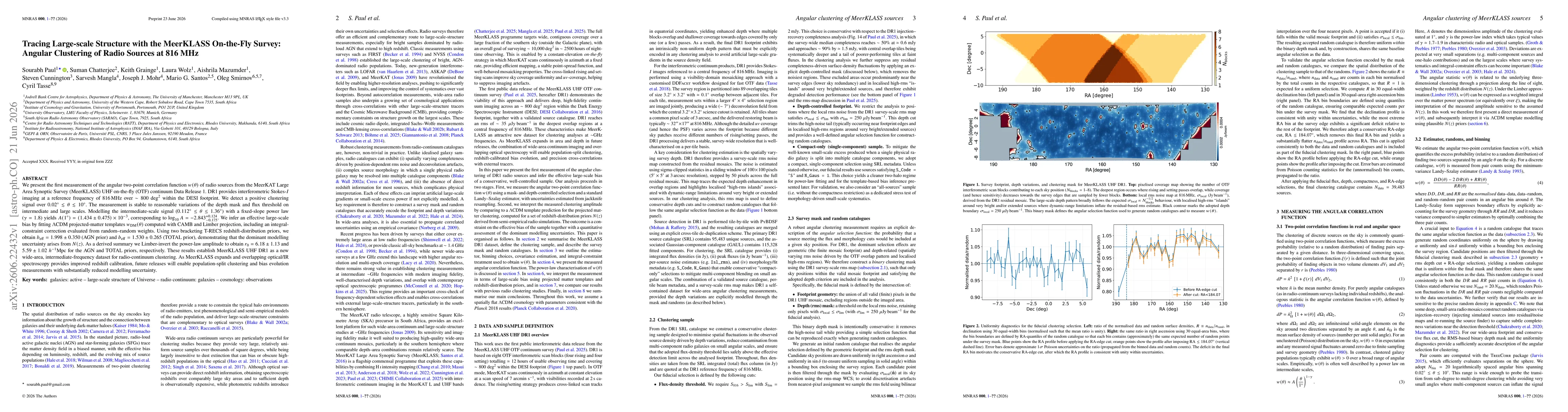 Thumbnail for Tracing Large-scale Structure with the MeerKLASS On-the-Fly Survey: Angular Clustering of Radio Sources at 816 MHz