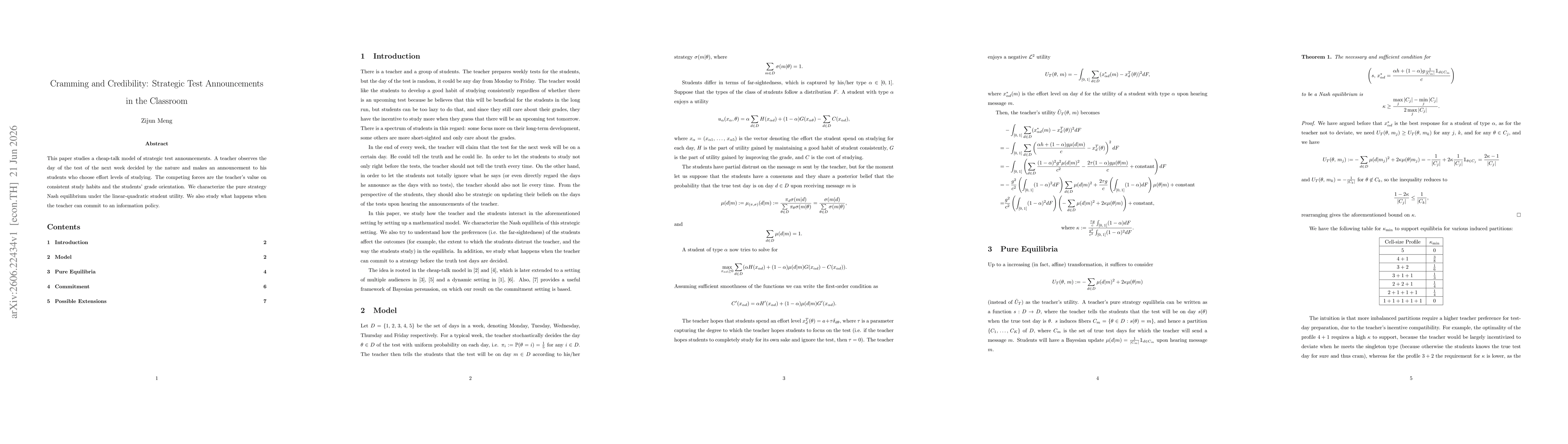 Thumbnail for Cramming and Credibility: Strategic Test Announcements in the Classroom